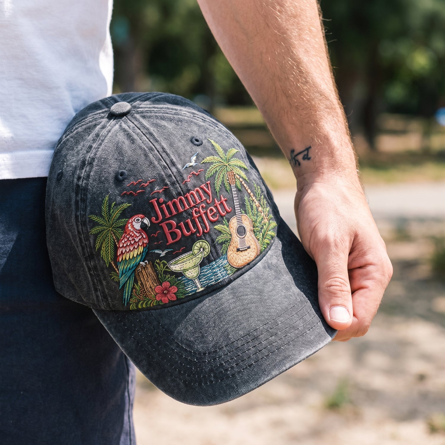 Jimmy Buffett Tropical Paradise Embroidered Vintage Denim Cap