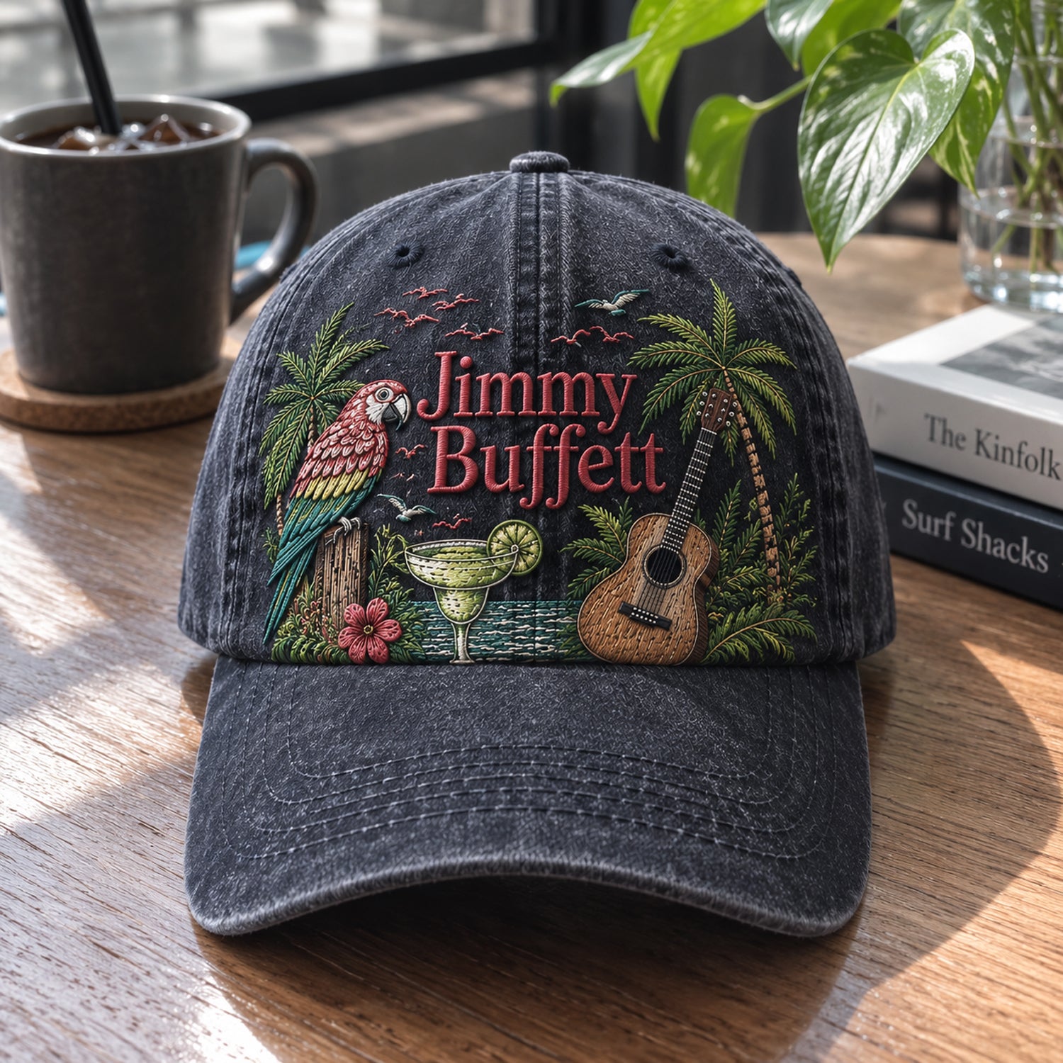 Jimmy Buffett Tropical Paradise Embroidered Vintage Denim Cap