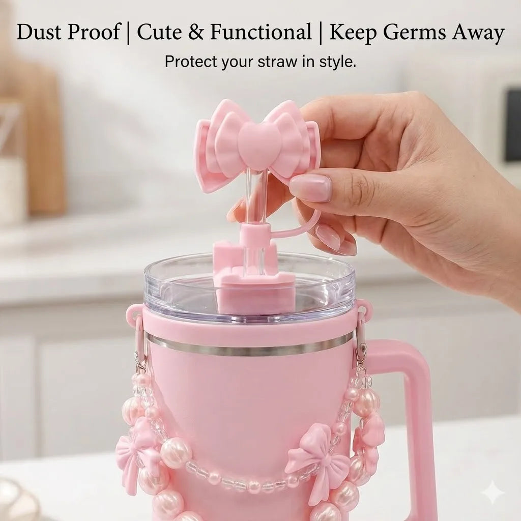 Premium New 7pcs Coquette Pink Bow Accessories Set for Stanley 30oz 40oz Tumbler - Includes Pearl Handle Chain for Cup Decor