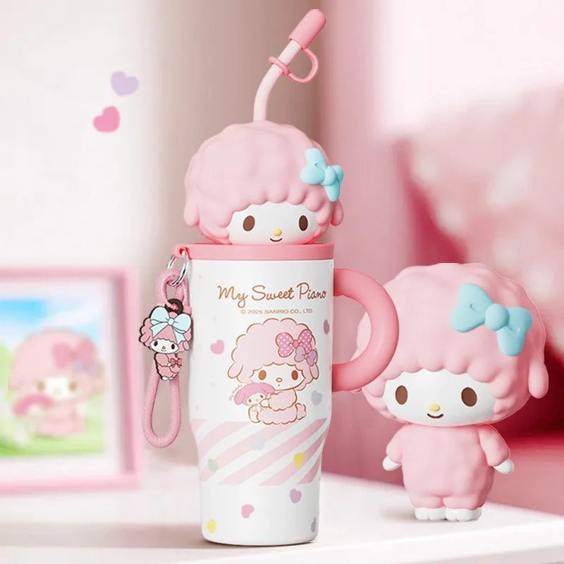 X&W 580ML Sanrio Series Thermos 316 Stainless Steel Doll Head Design Straw Insulated Cup Hello Kitty Kuromi Water Bottle Cutecup