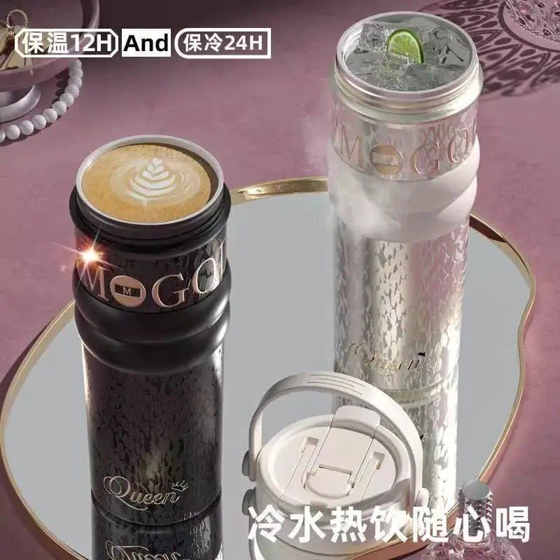 Ceramic dual drink coffee cup with large capacity, high aesthetic value, portable straw, gift, water cup wholesale