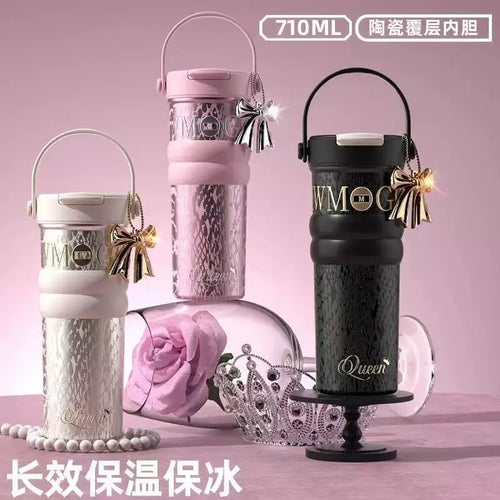 Ceramic dual drink coffee cup with large capacity, high aesthetic value, portable straw, gift, water cup wholesale
