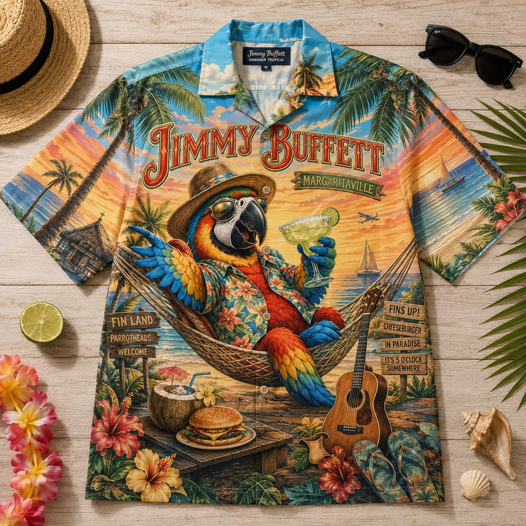 Tropical Parrot Hammock Sunset Hawaiian Shirt – Unisex Beach Vacation Button-Up