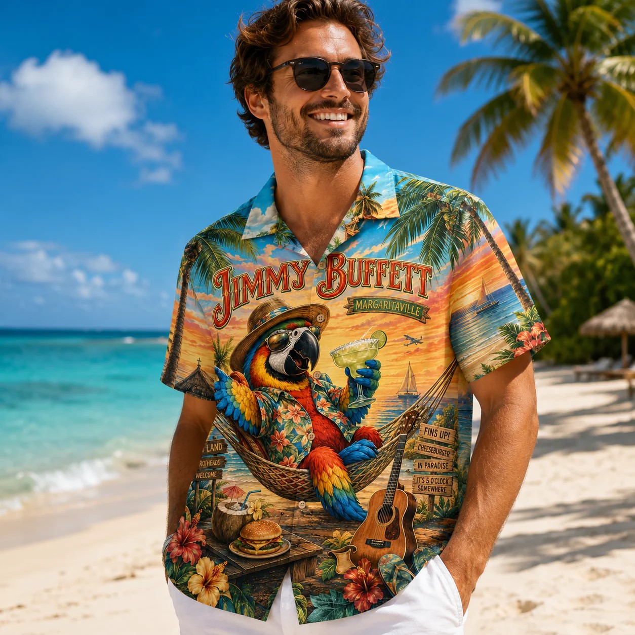 Tropical Parrot Hammock Sunset Hawaiian Shirt – Unisex Beach Vacation Button-Up