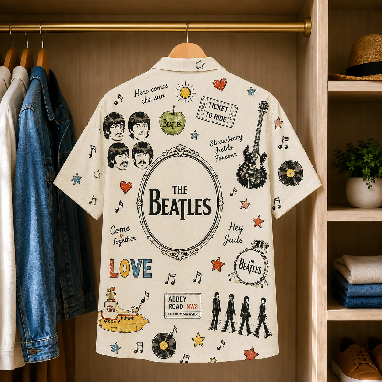 The Beatles Vintage Sketch Hawaiian Shirt - Abbey Road Music Icons All-Over Print Button-Up Shirt