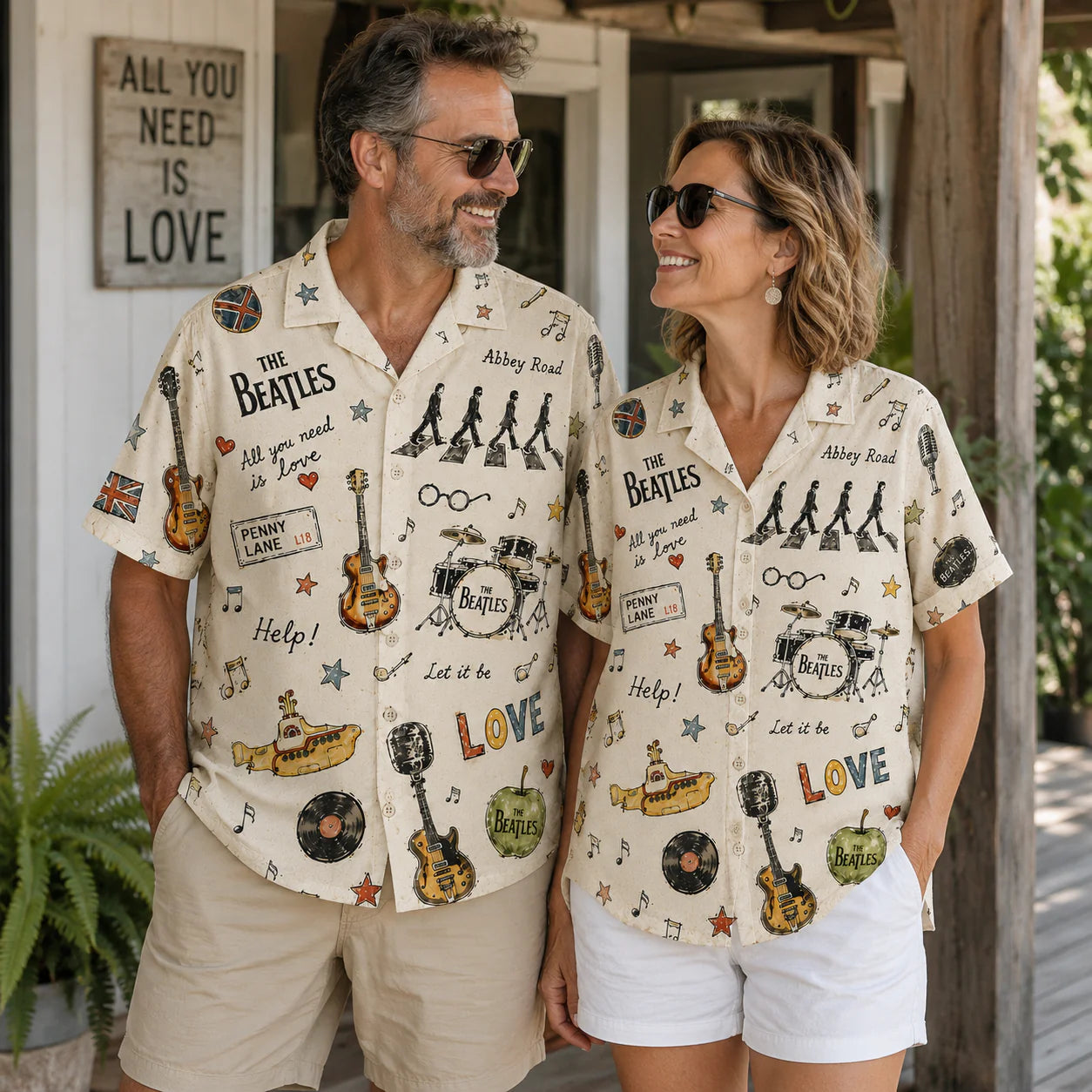 The Beatles Vintage Sketch Hawaiian Shirt - Abbey Road Music Icons All-Over Print Button-Up Shirt